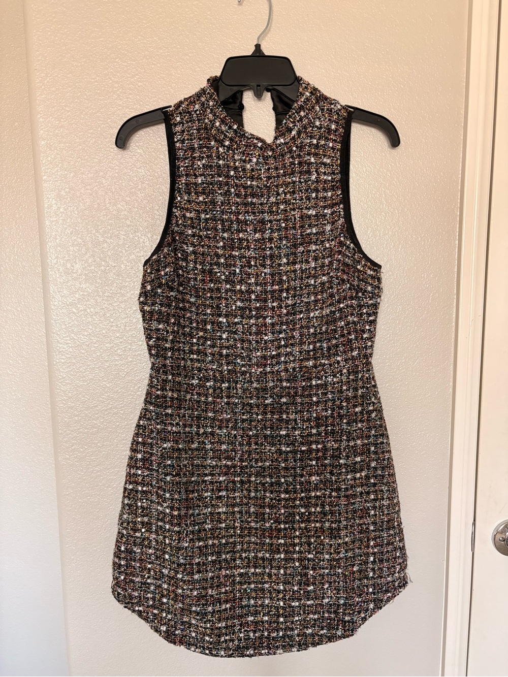 Sleeveless Tweed Shift Dress in Multi-Color